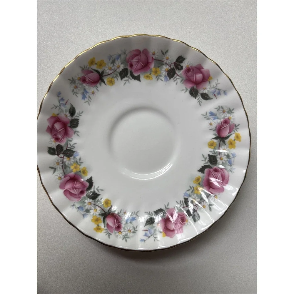 Vintage Royal Stafford Bone China Summer Glory Teacup Saucer England Rose Floral